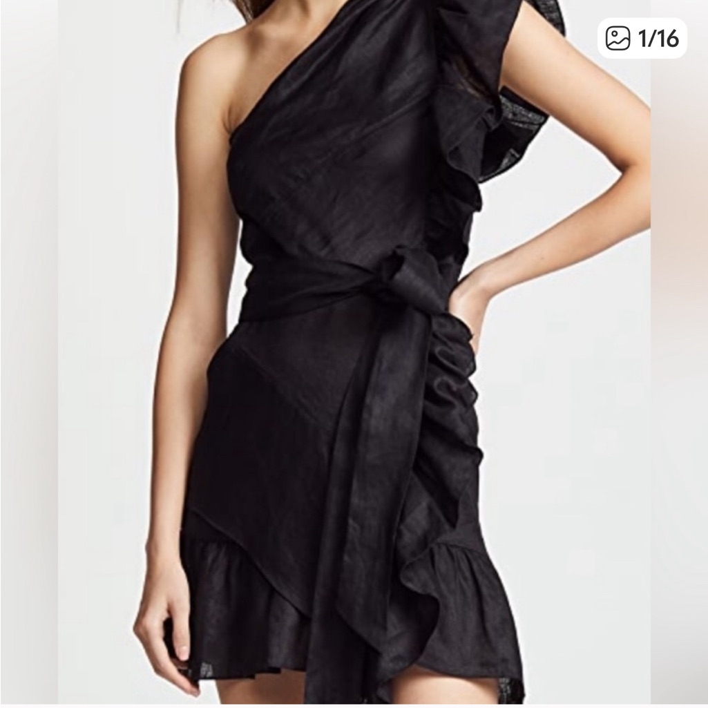 Nwot Isabel Marant Black Ruffle One Shoulder Tie Dress Sz 38